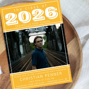 Graduation Party 2026 Open House Photo Yellow Invitation