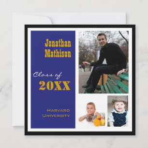 Graduation Party 3 Photo bleu Invitation