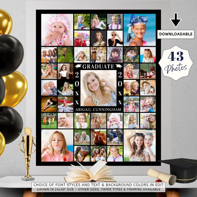 Graduation Party 43 Photo Collage Personalized Poster (Creator Uploaded)