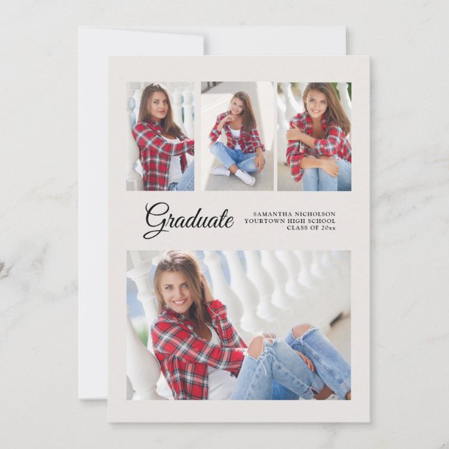 Graduation Party 4 Photo Faire-part Blanc Moderne (Devant)