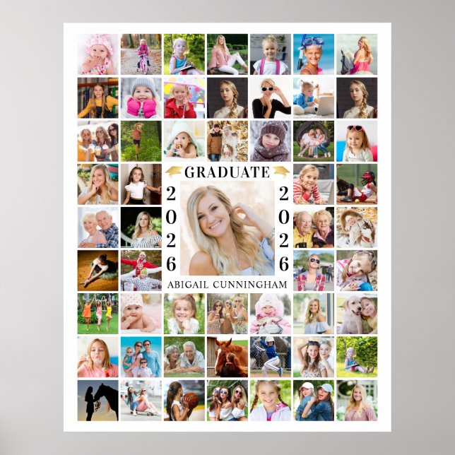 Graduation Party 55 Photo Collage Custom Colour Poster (Front)