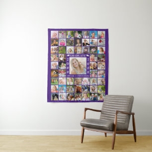 Graduation Party 55 Photo Purple Collage Backdrop Tapestry