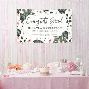 Graduation Party Banner Tropical Jungle Greenery