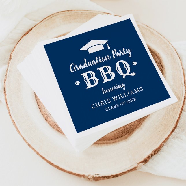 Graduation Party BBQ Rustic Navy Blue Napkin (Creator Uploaded)