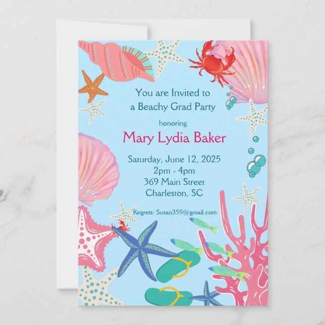 Graduation Party Beach Design with Customization Invitation (Front)
