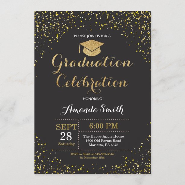 Black And Gold Graduation Invitations | Zazzle.ca