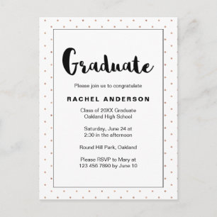 Graduation Party Black and White Faux Gold Dots Invitation Postcard