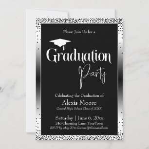 Graduation Party Black and White Ombre Confetti Invitation