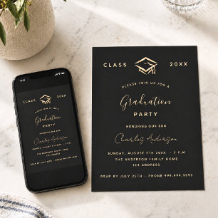 Graduation party black gold 2025 minimalist invitation