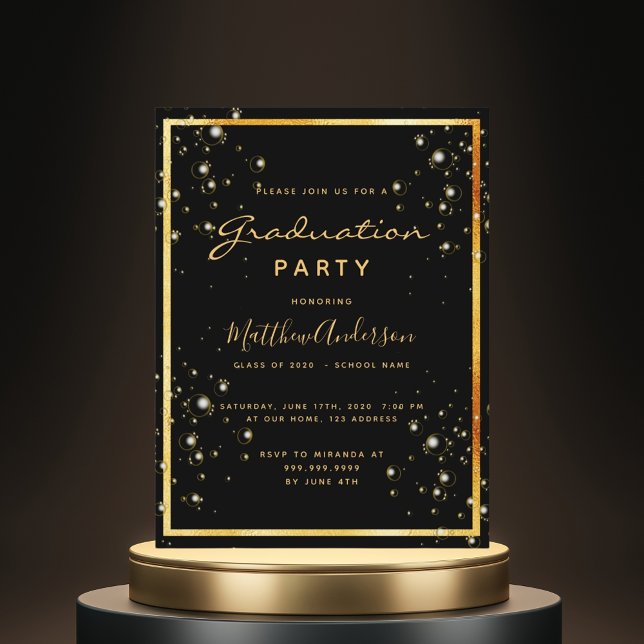 Graduation party black gold bulle 2025 invitation (Créateur téléchargé)