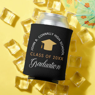 Graduation Party Black Gold Custom Class of 2022 Can Cooler