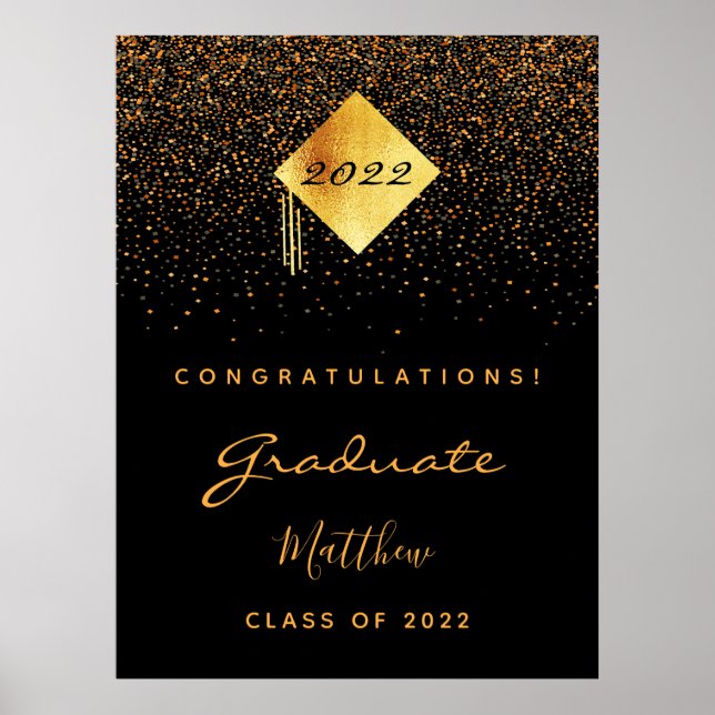Graduation party black gold graduate 2026 poster (Front)