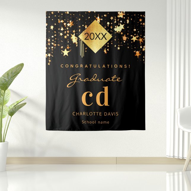 Graduation party black gold graduate name 2026 tapestry (Creator Uploaded)