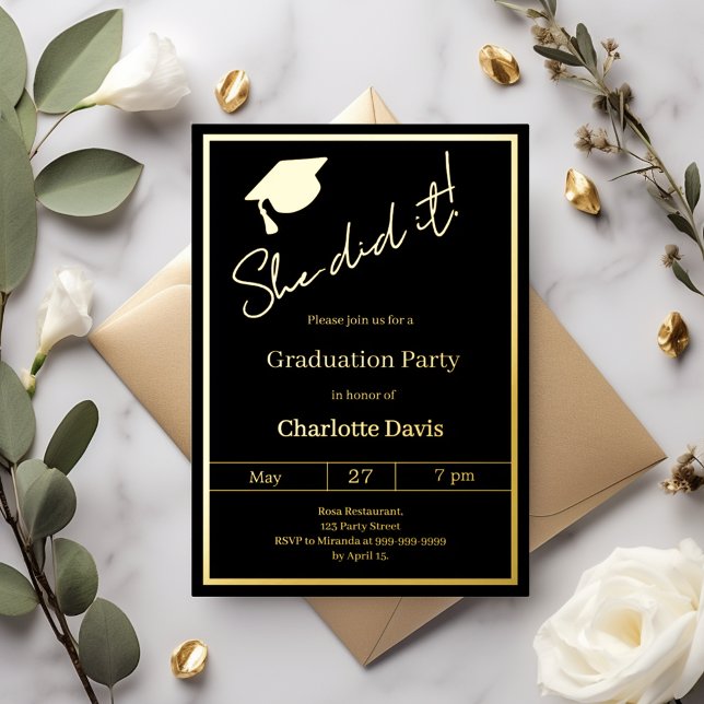 Graduation party black gold luxury She did it (Creator Uploaded)