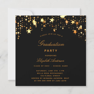 Graduation party black gold stars class invitation