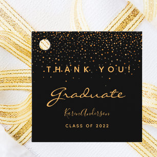 Graduation party black gold thank you favour tags