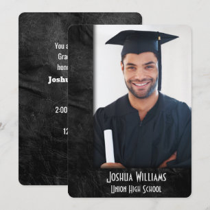 Graduation Party Black Leather Photo Frame Invitation