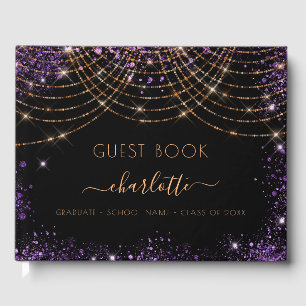 Graduation party black purple gold glitter 2025 guest book