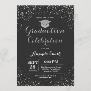 Graduation Party Black Silver Glitter Invitation