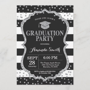 Graduation Party Black Silver Glitter Invitation