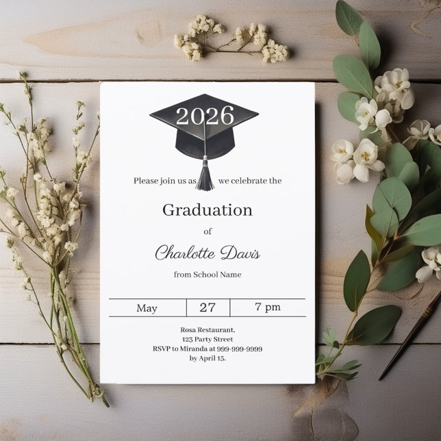 Graduation party black white class of 2026 invitation (Creator Uploaded)