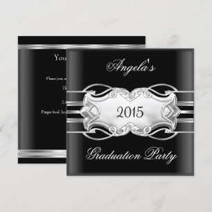 Graduation Party Black White Silver Jewel Elegant Invitation
