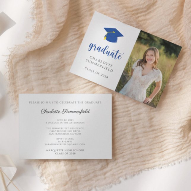 Graduation Party Blue Gold Cap Tassel Invitation (Creator Uploaded)