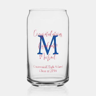 Graduation Party Blue Monogramme Nom rouge