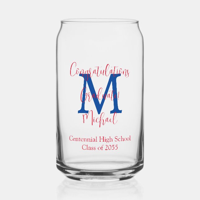 Graduation Party Blue Monogramme Nom rouge (Recto)