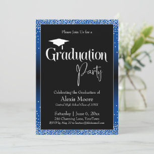 Graduation Party Blue Ombre Confetti Invitation