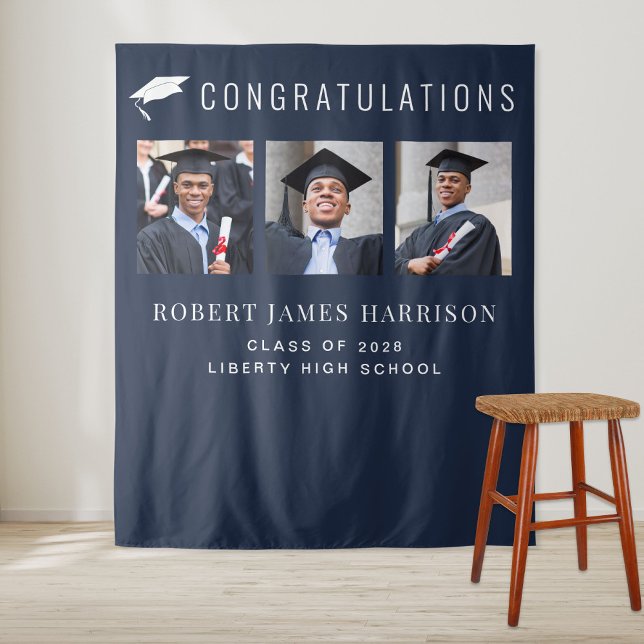 Graduation Party Blue Photo Booth Backdrop Tapestry (Creator Uploaded)