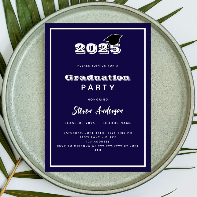 Graduation Party blue white 2025 Invitation (Creator Uploaded)