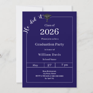 Graduation party blue white He did it Invitation