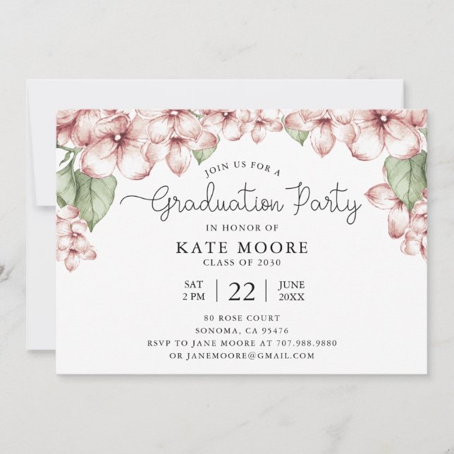 Graduation Party Blush Pink Floral Botanical Invitation (Front)
