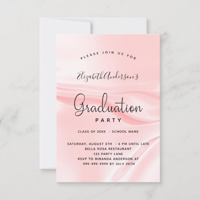 Graduation party blush pink satin silk invitation (Front)