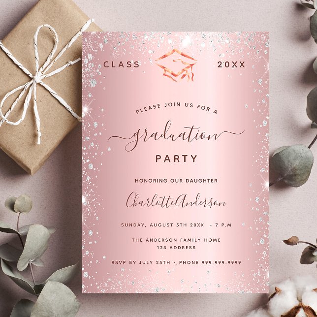 Graduation party blush pink silver 2023 invitation postcard (Creator Uploaded)