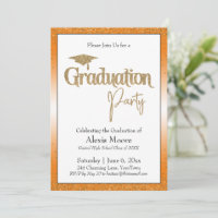 Graduation Party Bright Orange Ombre Gold Confetti