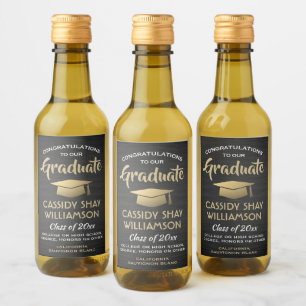 Graduation Party Brushed Black Gold and White Mini Wine Label