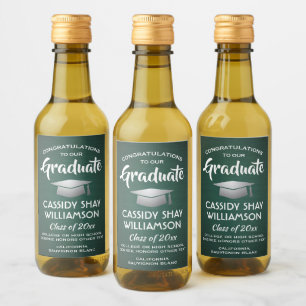 Graduation Party Brushed Dark Green and White Mini Wine Label