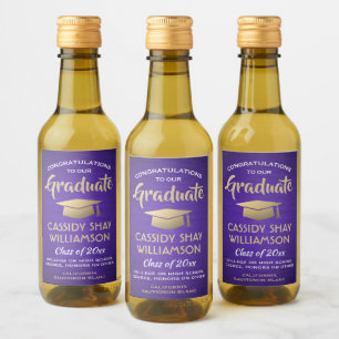 Graduation Party Brushed Purple Gold & White Mini Wine Label