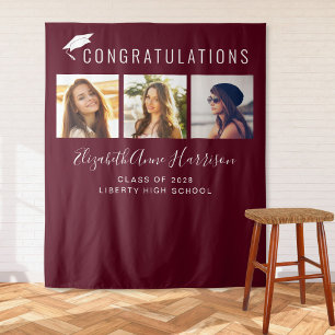 Graduation Party Burgundy Photo Booth Backdrop Tapestry