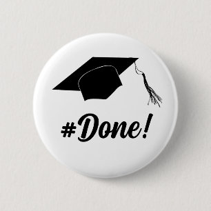 Graduation party button with black graduation hat