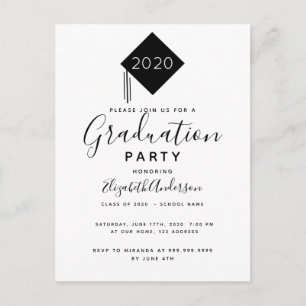 Graduation party cap black white 2025 invitation postcard