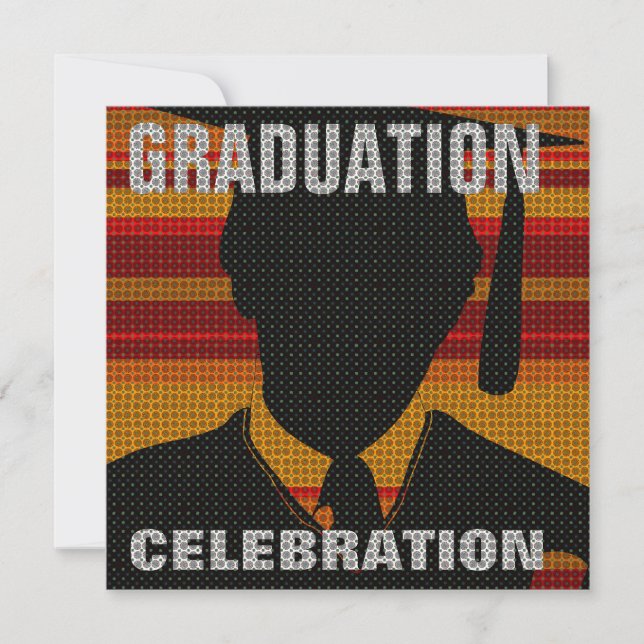 Graduation Party Cap & Gown Stripe Invitation (Front)