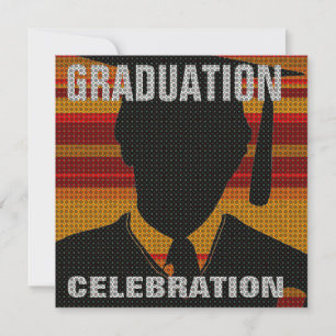 Graduation Party Cap & Gown Stripe Invitation