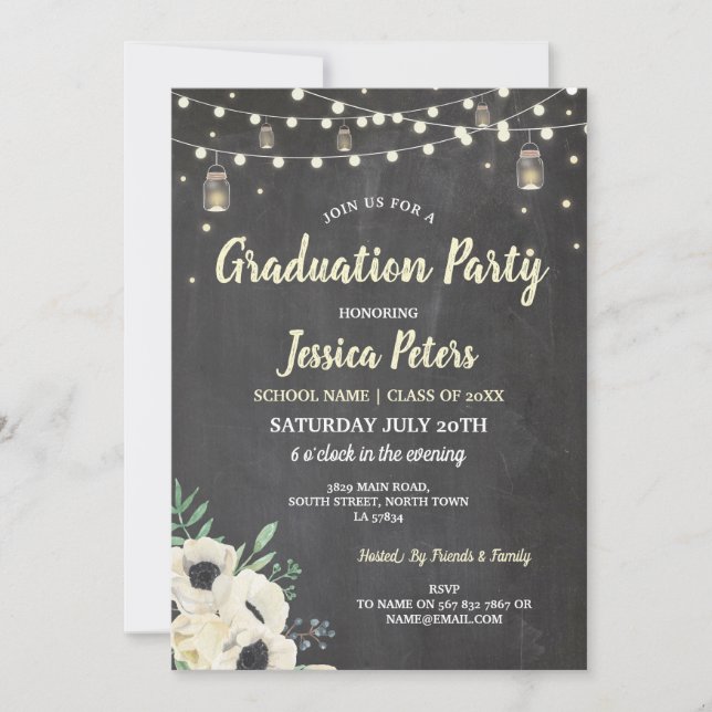 Graduation Party Chalk Jars Chalk Fireflies Invite (Front)