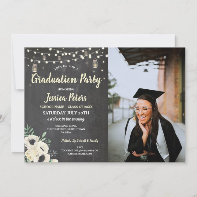 Graduation Party Chalk Jars Rustic Fireflies Photo Invitation (Front)