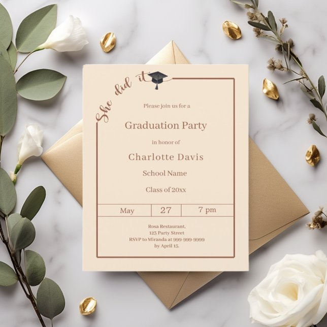 Graduation party Champagne She did it invitation (Creator Uploaded)