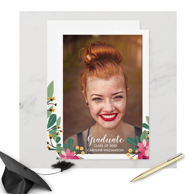 Graduation Party Chic Floral Graduate Photo Invitation (Creator Uploaded)