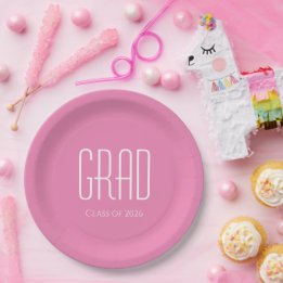 Graduation Party Class of 2025 Pink Grad Paper Plate